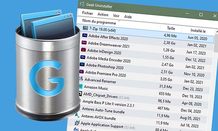 Long list of programs in Geek Uninstaller on a Windows desktop